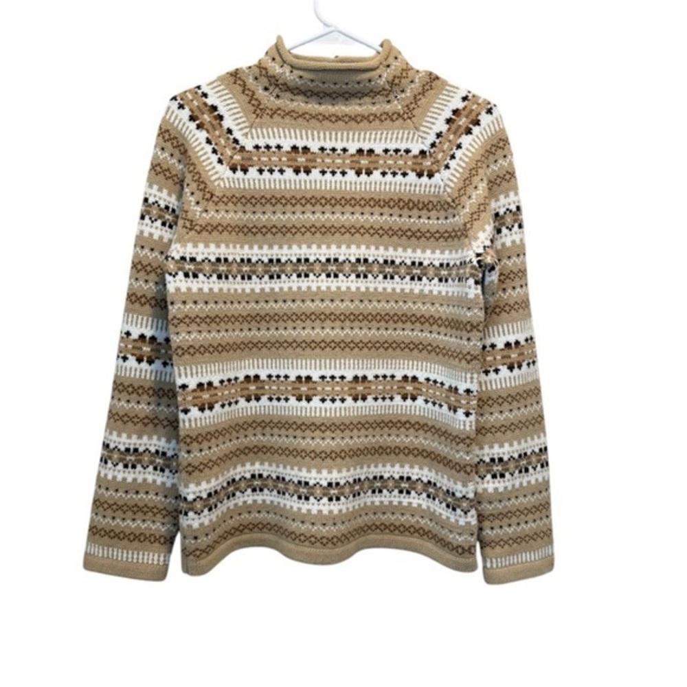 Charter Club Women’s Fair Isle Sweater Size Large Tan White Holiday Pattern Cozy